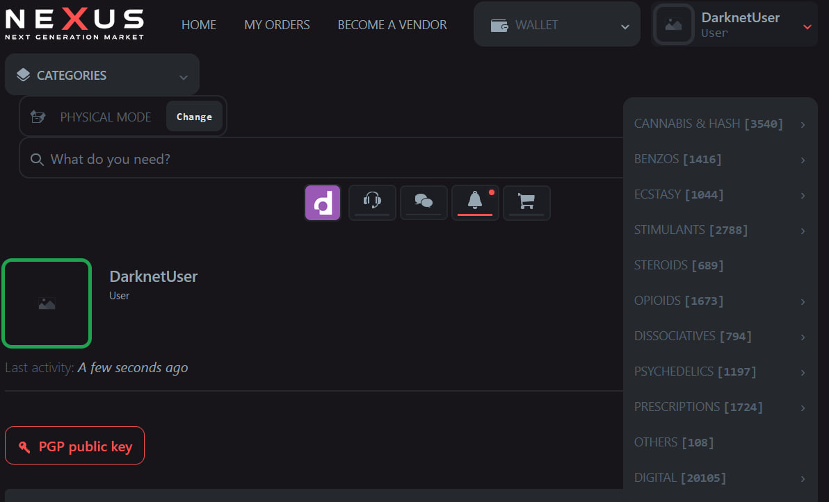 Nexus Darknet marketplace interface screenshot